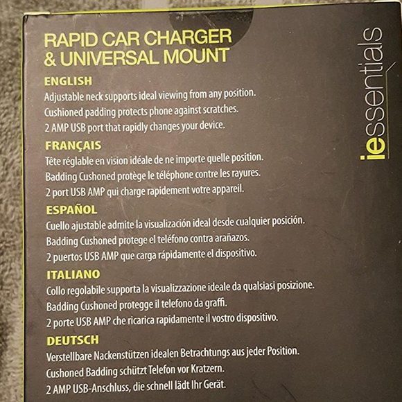 IESSENTIALS RAPID CAR CHARGER & UNIVERSAL MOUNT 2.1 AMP USB FOR ALL SMARTPHONES - Picture 2 of 3